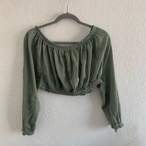 Zara Sage Green Off the Shoulder Cropped Blouse